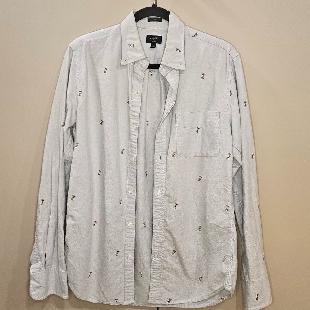 J.Crew Slim Fit Oxford Dog Print Long Sleeve Shirt - Size Small